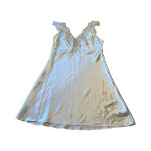 Dentelle‎ Vtg White Satin Lace V-Neck Flutter Sleeve Nightgown Chemise Small